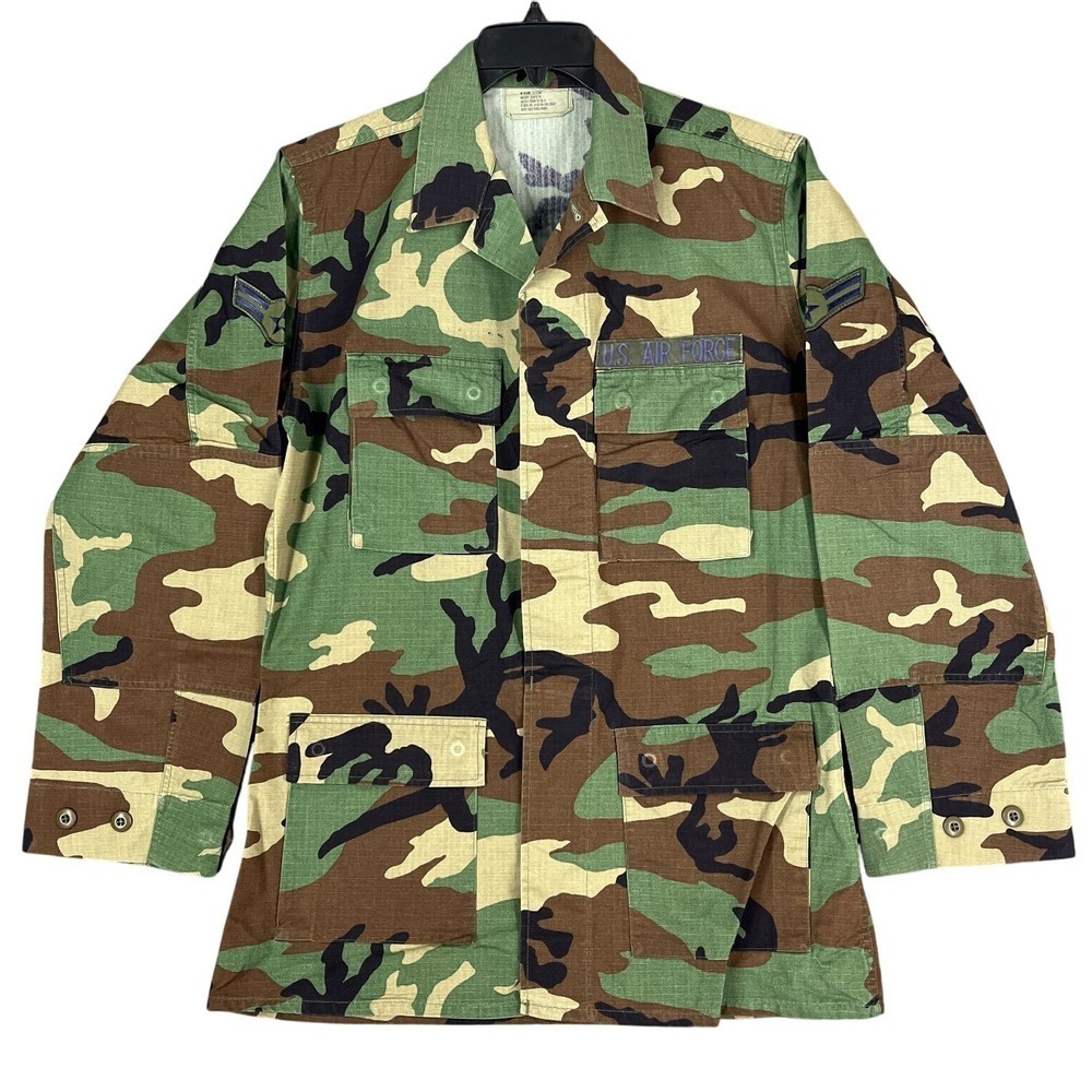 Vintage Military Jacket M Tall Air Force Woodland Camo Streetwear Y2K‎ Grunge